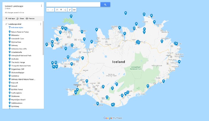 Imported waypoints displayed on Google Maps